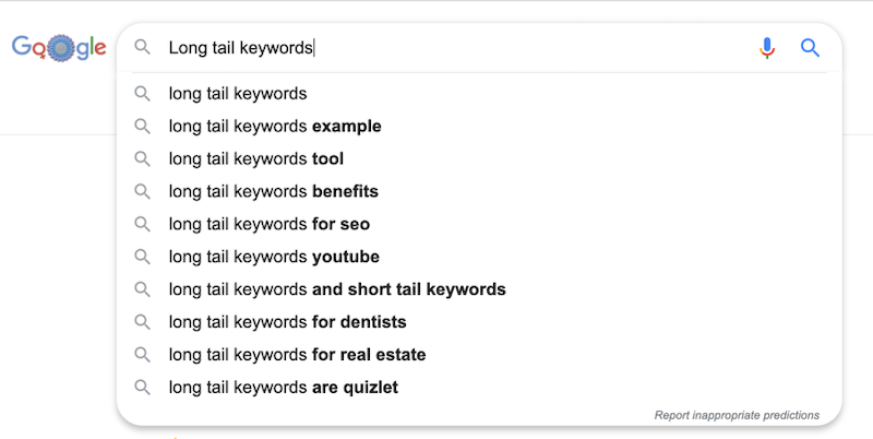Tìm từ khoá dài bằng Google Search